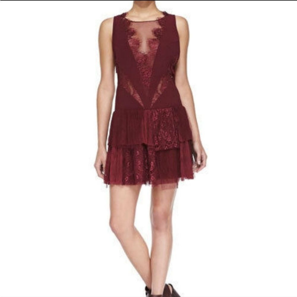 FREE PEOPLE DOVE LACE PANEL CROCHET  DRESS RICH BERRY